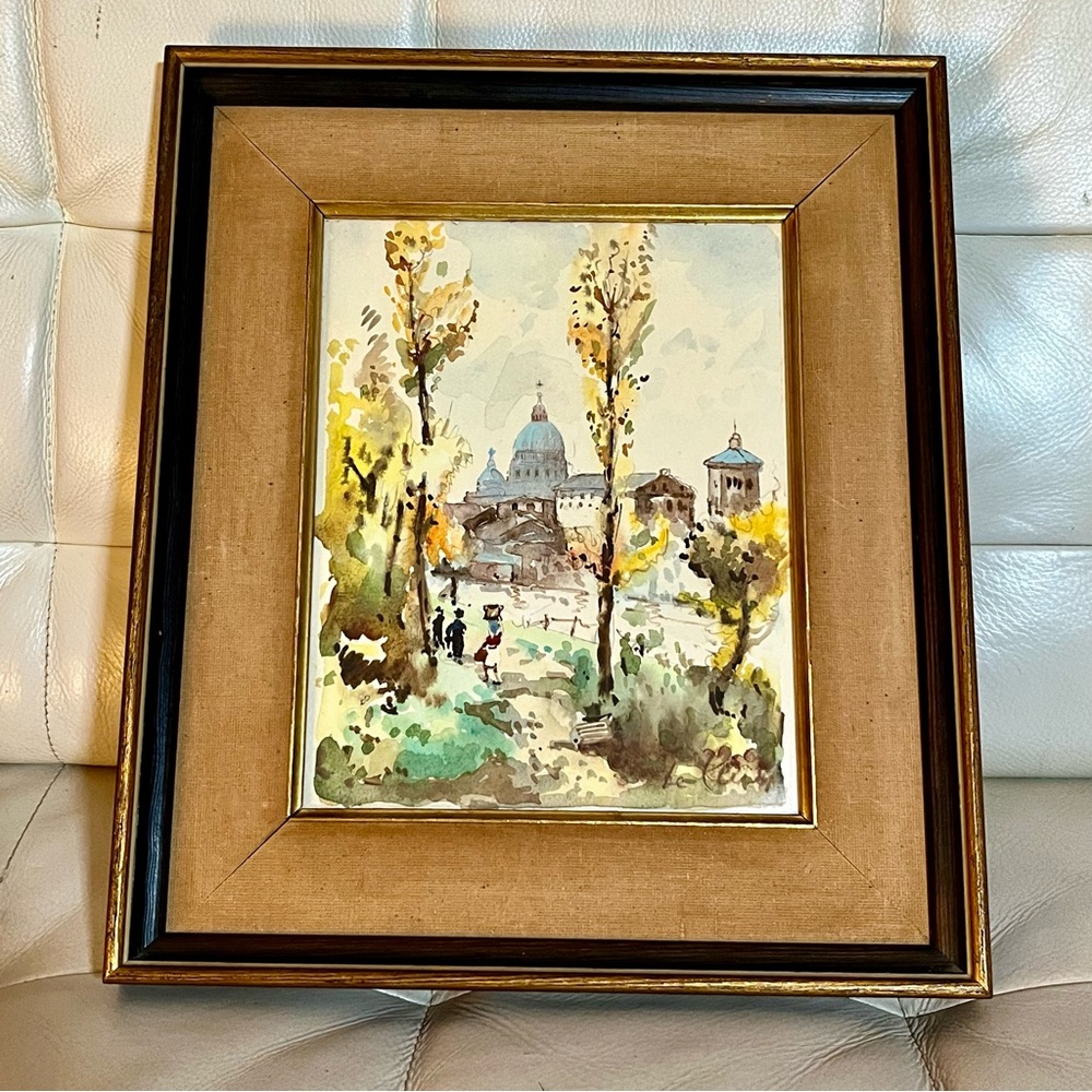Vintage Artist Signed Small Watercolor Art 12 x 14